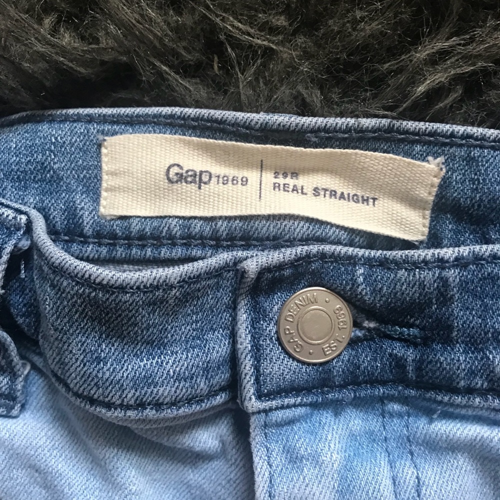 Gap real straight color block frayed hem jeans!